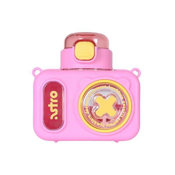 Cute Camera Shaped Water Bottle with Straw, Flip Top &amp; Carry Strap - 600ml