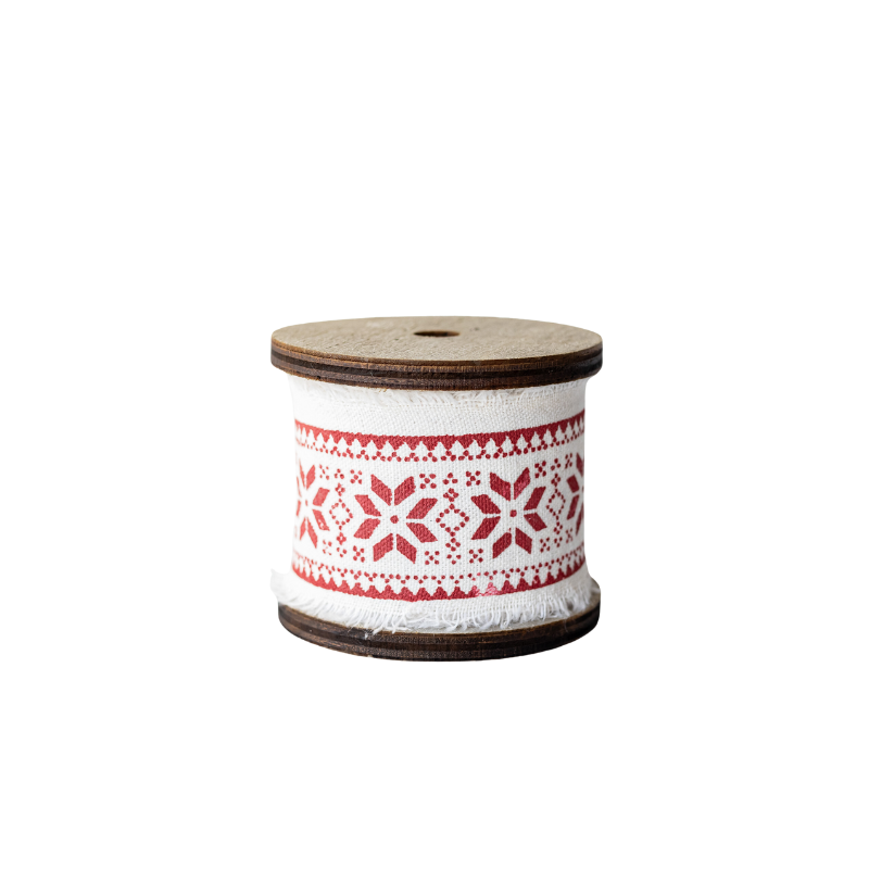 Nordic Scandinavian Red & White Fabric Festive Christmas Gift Ribbon Decor