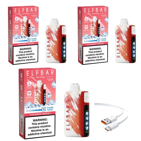 Elfbar Ice King 25k Strwberry Berries+DiscoVape Charging Cable (Pack of 3)