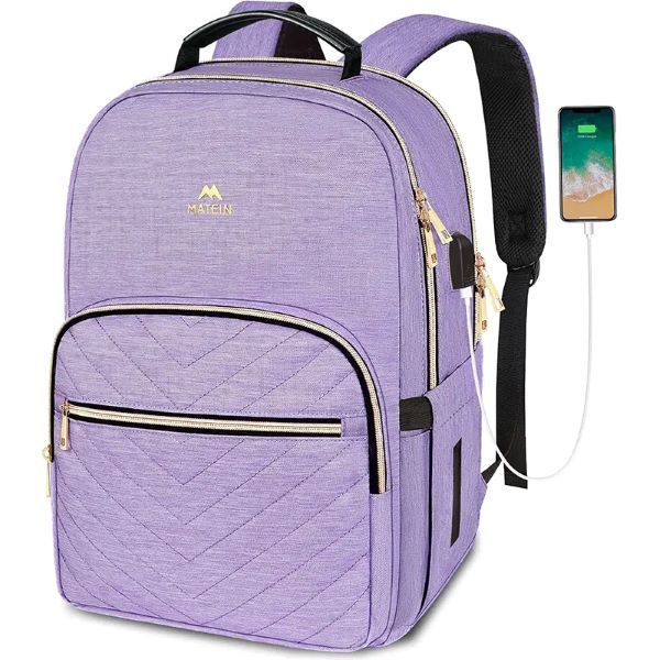 MATEIN 15.6 Inch Laptop Backpack for Ladies - USB Charging Port - Purple