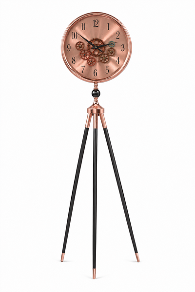 Industrial Gold Skeleton Tripod Floor Clock - Luxury 1.5m Standing Clock