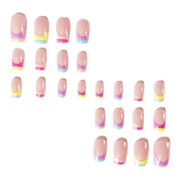 24-Piece Short Square Neon French Style False Nail Kit