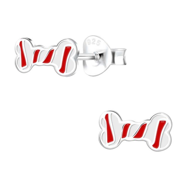 Candy Cane Christmas Bone Enamel and Sterling silver Earrings
