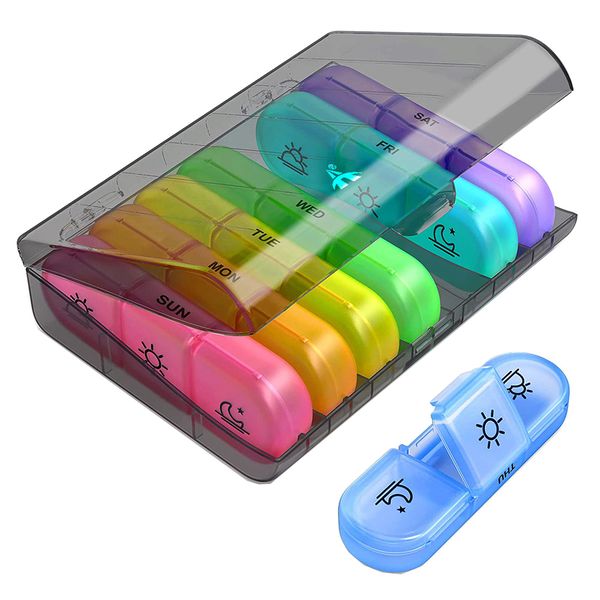 ALANES Portable 21 Grids Travel Case 3 Times One Day Weekly Pill Organizer