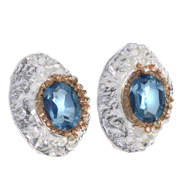 Handcrafted Natural Blue Topaz 925 Sterling Silver Stud Earrings