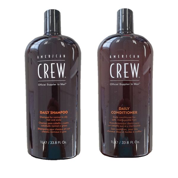 American Crew 1L Twin Pack - Daily Shampoo 1L &amp; Daily Conditioner 1L + Pump