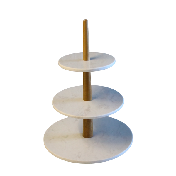 3 -Tier Cake Stand | White Marble And Acacia Rod