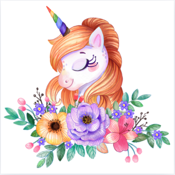 Unicorn Face with Floral Mane Wall Vinyl Sticker