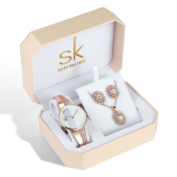 Shengke K0062 Jewelry Set (Earings, Necklace &amp; Watch) - Rose Gold