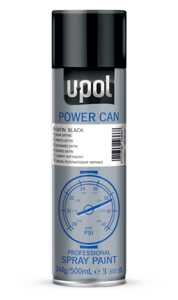 Power Can Professional Spray Paint Aerosol Satin Black (500ml)