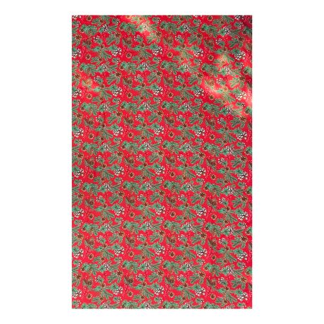 Red Christmas Tablecloth Pine Cones, Leaves, Berries 6-8 Seater - 150x250cm Image