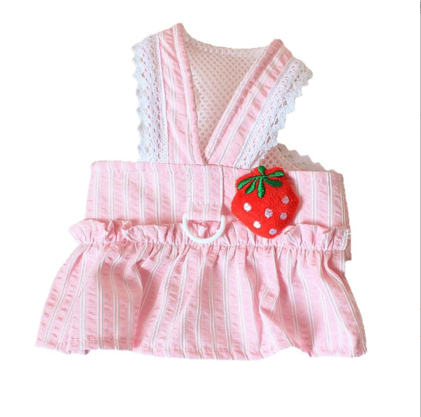 Pink Strawberry Pet Puff Dress | Small Dog Summer Sweet Outfit