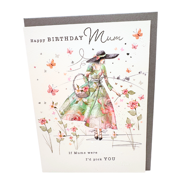 Birthday card - Mum - picking flowers