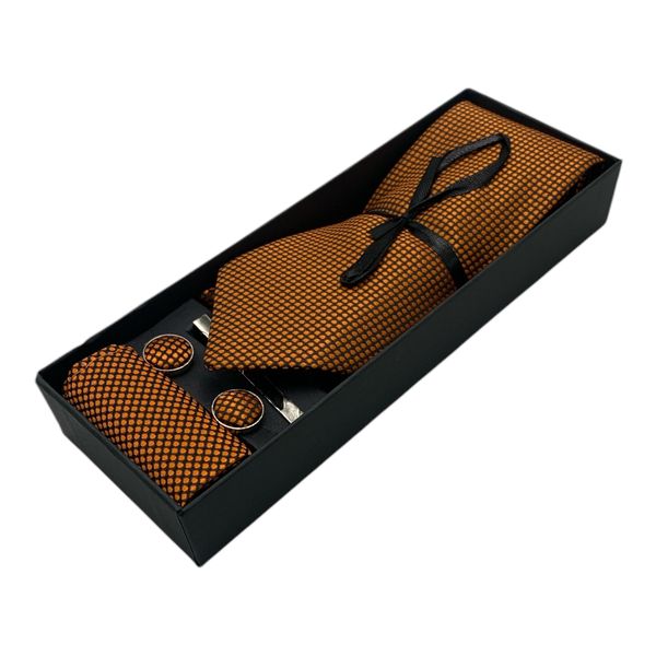 Men's 5-Piece Tie Set Podiluote - Orange Grid Boldness