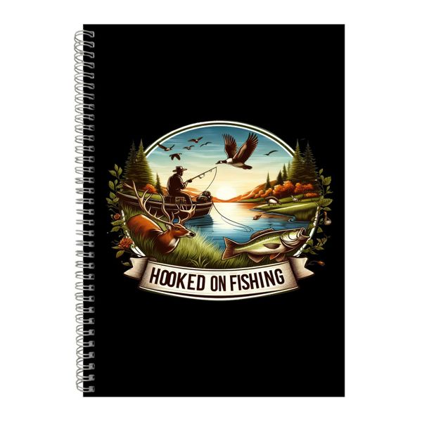 Hooked A4 Notebook Spiral and Lined Fishing Lovers Graphic Notepad Gift 196