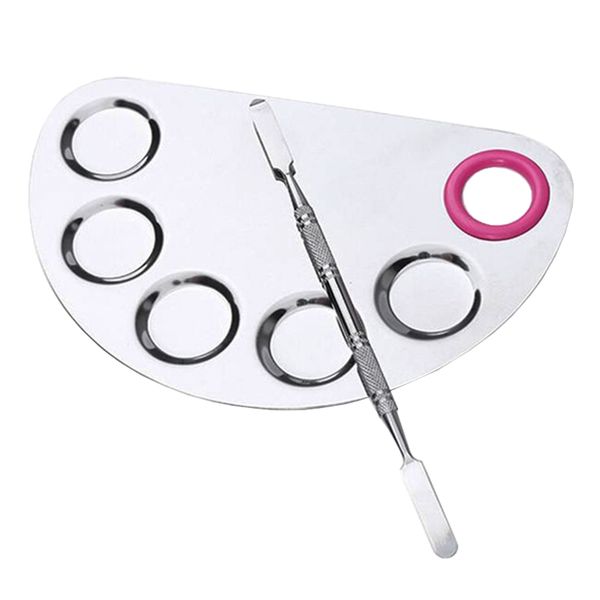 Half-Round 6 Holes Stainless Steel Mixing Paint Palette With Spatula Tool