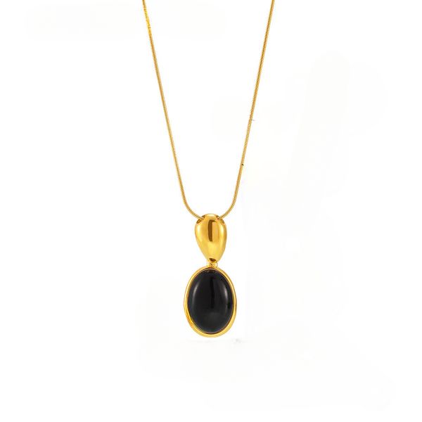 Mysterious Ellipse Tiger Eye Stone Long Necklace - Stainless Steel PVD