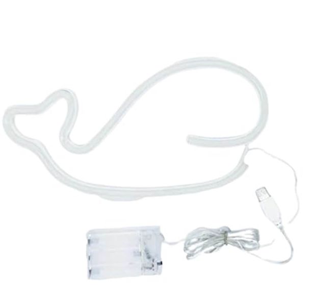 USB Powered Whale Neon Lamp Wall Hanging Decorating LED Sign -Warm white
