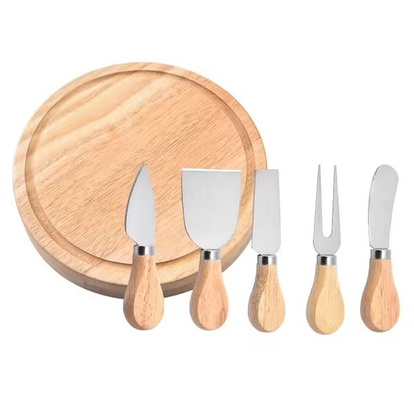 Round Cheeseboard Tray With 5 Piece Knives Set and Slide-Out Cutlery Drawer