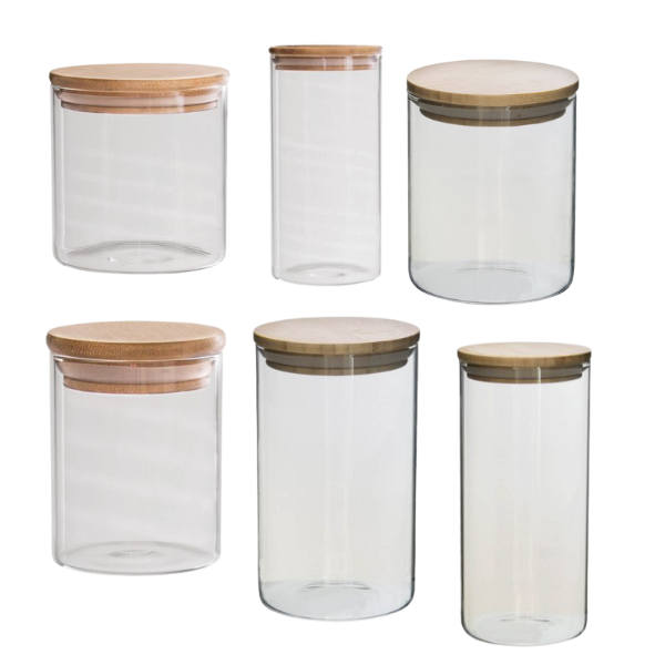 Pantry Jar Set -Set of 6 Glass Pantry Storage Jars