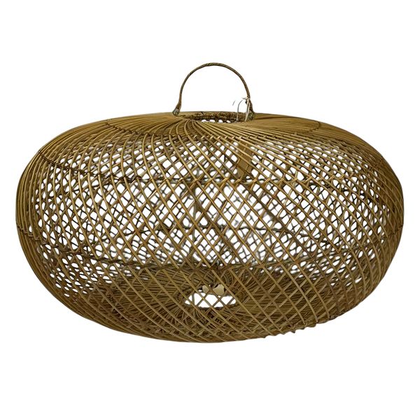 Lamp Dome Woven - Natural Crisscross Rattan Light with Handle