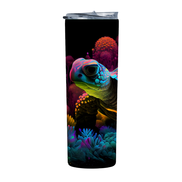 Floral Small Neon Turtle 20 Oz Straight Skinny Tumbler 006