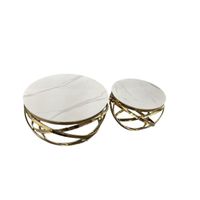 Set of 2 Marble top Round Lugee Coffee Tables - White and Gold