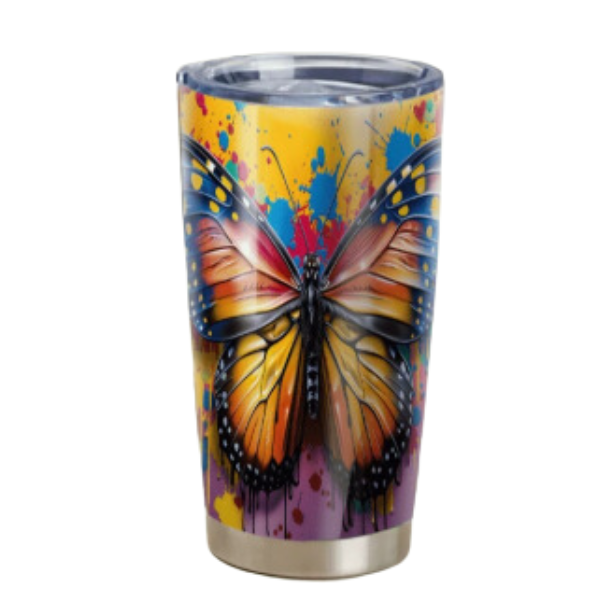 20Oz Stainless Steel Butterfly Travel Mug with Straw Set