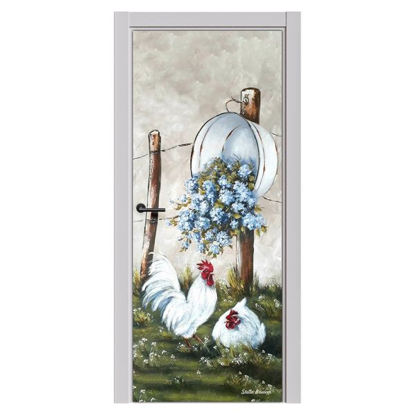 Decoupage - Chickens In The Garden By Stella Bruwer Door