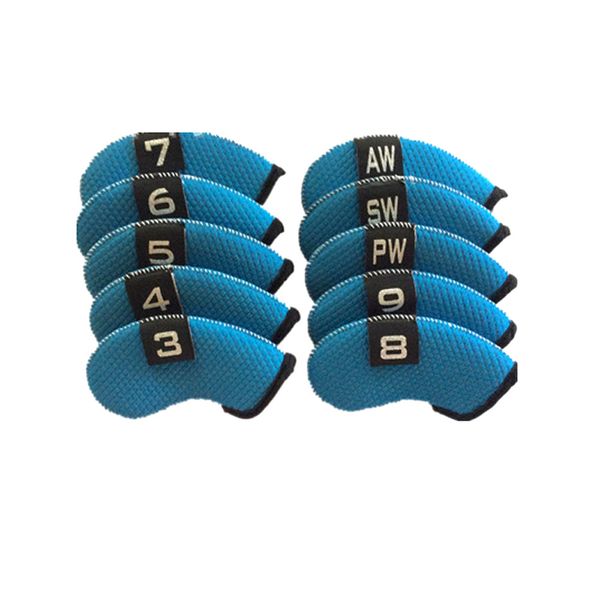 10 Piece Golf Club Iron Head Covers Neoprene Golf Headcovers - Blue
