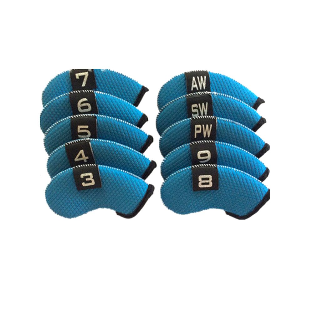 10 Piece Golf Club Iron Head Covers Neoprene Golf Headcovers Blue