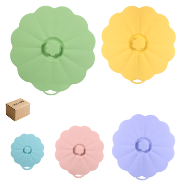 Topika 5-Piece Lace-edged Silicone Lid Set, Heat Resistant Pot Covers
