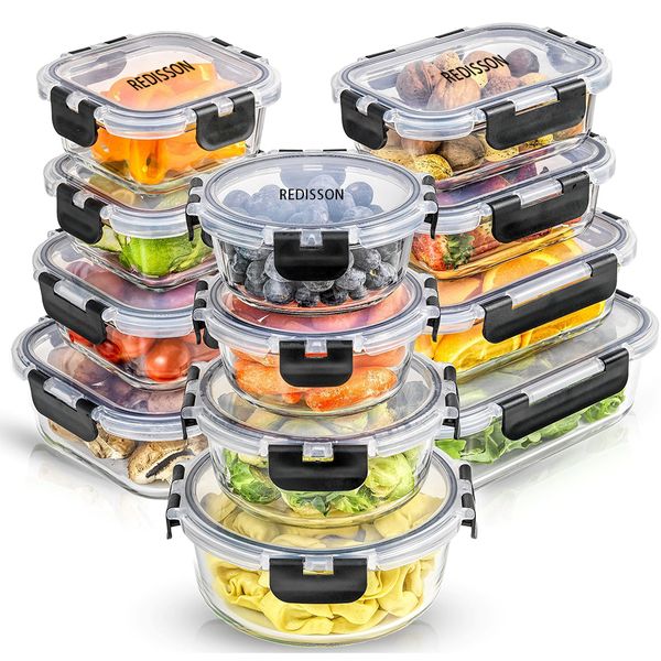 12 Borosilicate Glass Food Storage Container with Lid Airtight/Freezer Safe
