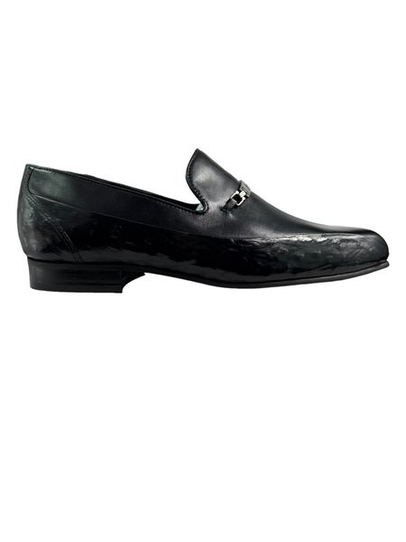 John Drake Black Plain Vamp Ostrich Saddle Trim Shoe