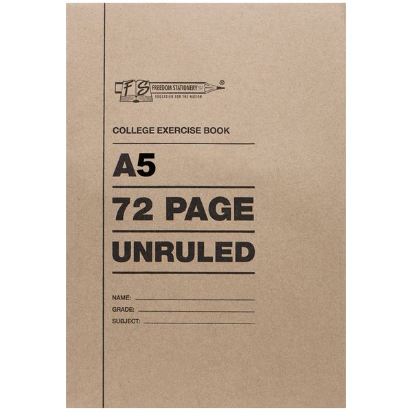A5 Softcover Exercise Book, 72 page, Unruled (Pack of 50)