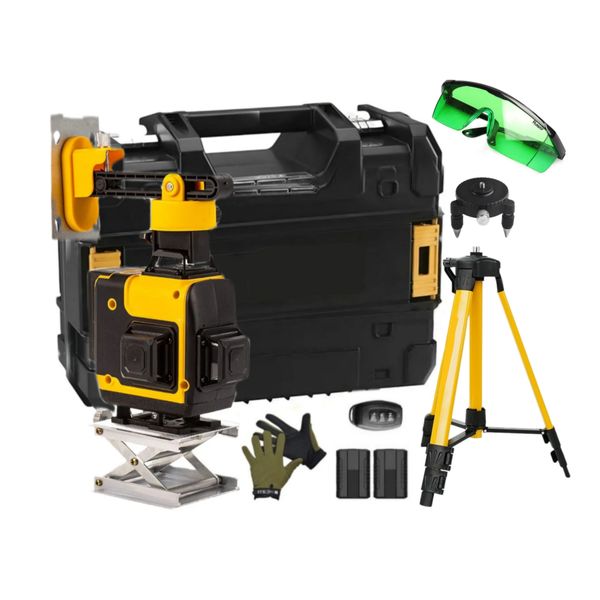 Multifunctional 360 Degree 4D Laser Line Level With Tripod, Case &amp; Gloves
