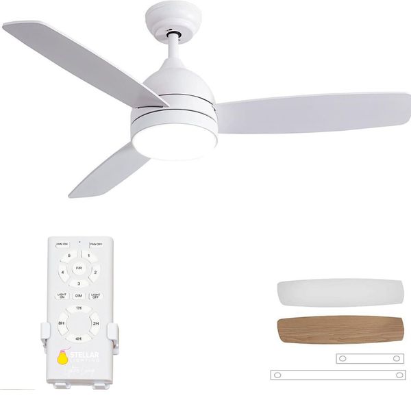 Stellar Lighting Ceiling Fan Light and Remote 3 Two-Sided Blades 42 Inch