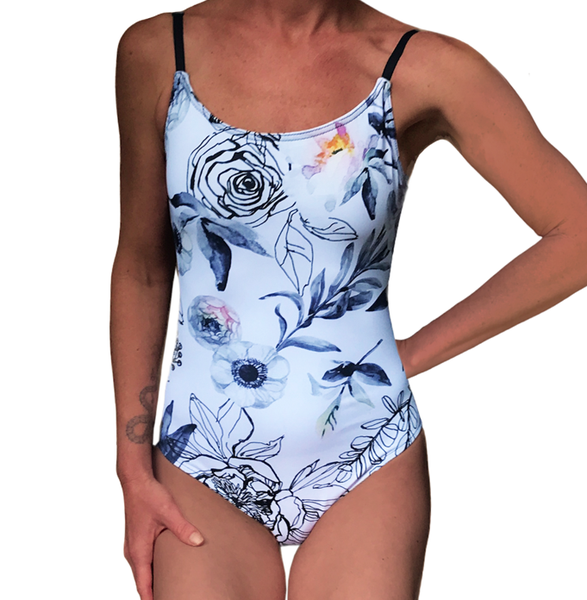 StrutActive Dance 'Floral Sketc' One Piece Leotard / Swimwear - 12-13 years