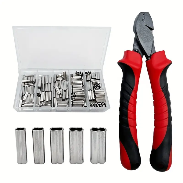 Camping Double Barrel Fishing Line Sleeve &amp; Crimping Pliers Set 0f 251