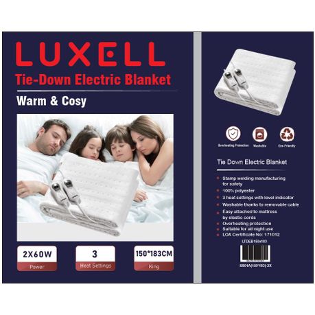 LUXELL Tie Down Electric Blanket All Night Use KING 150x183cm Daily Sale Shop