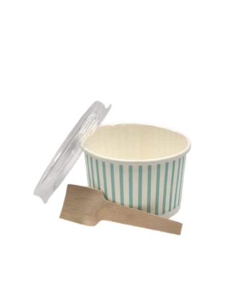 Ice Cream Tub Green Striped With 7mm Ice Cream Scoop With Flat Lid - 90ml - 25 pack