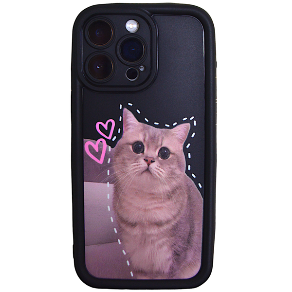 Black - Phone Case with Bubble Edge &amp; Captivating Cat - Iphone 15 Pro Max