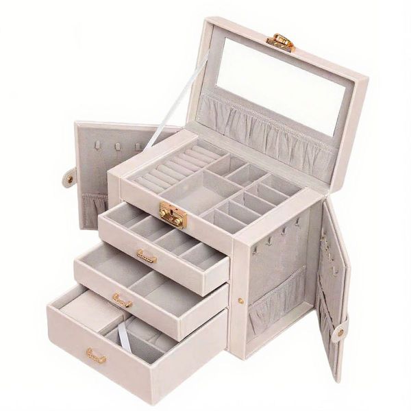JESSEJESSE Makeup Bag Luxurious Jewelry Box,4Tier Accessory Storage Case
