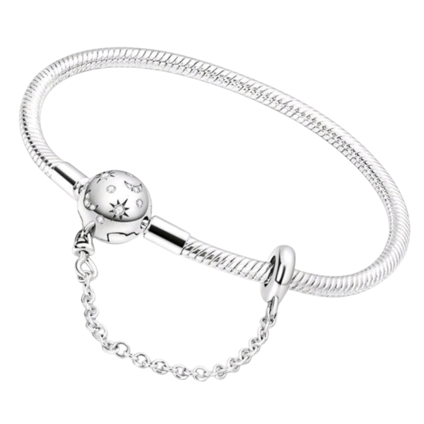 925 Sterling Silver Moon Chain Snake Bone Charm Bracelet- 19cm