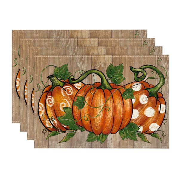 Polka Dot Pumpkins Vine Thanksgiving Placemats Set of 4, 46x31CM