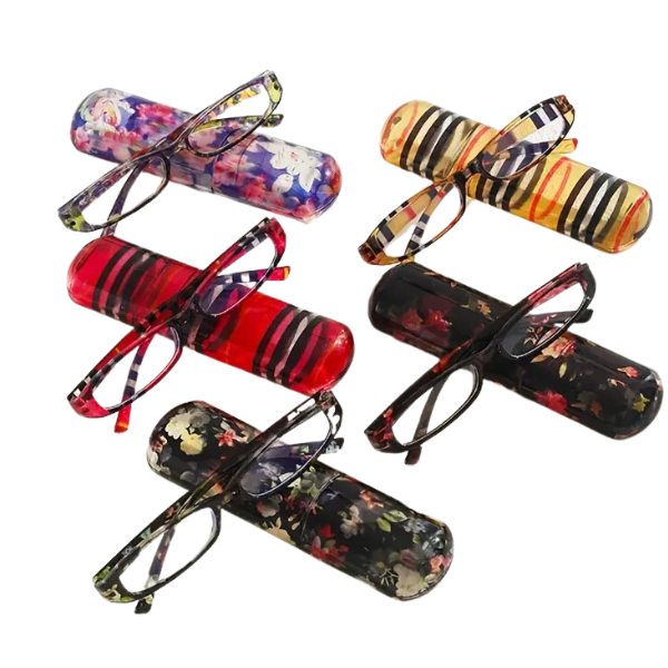 5-Piece Boho Style Reading Glasses with Matching Hard Case