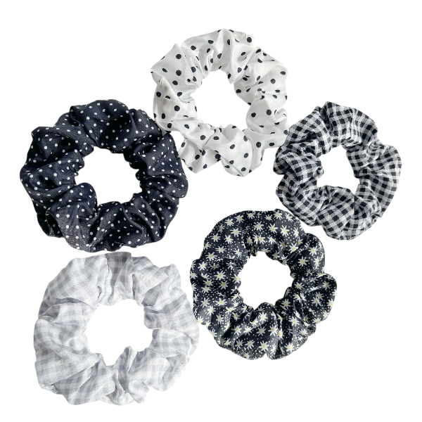 Fabric Hair Scrunchies - Black - 5 Piece Set