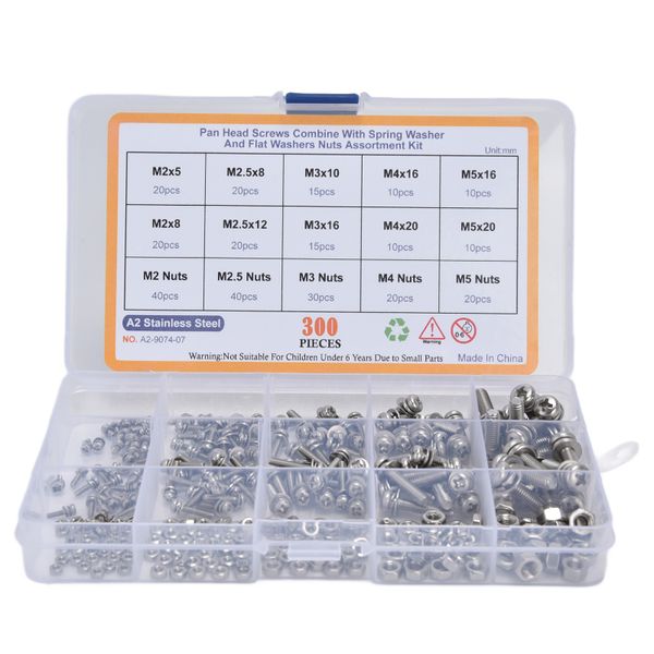 300Pieces 304SS Screw/Washer/Nut Combo Kit