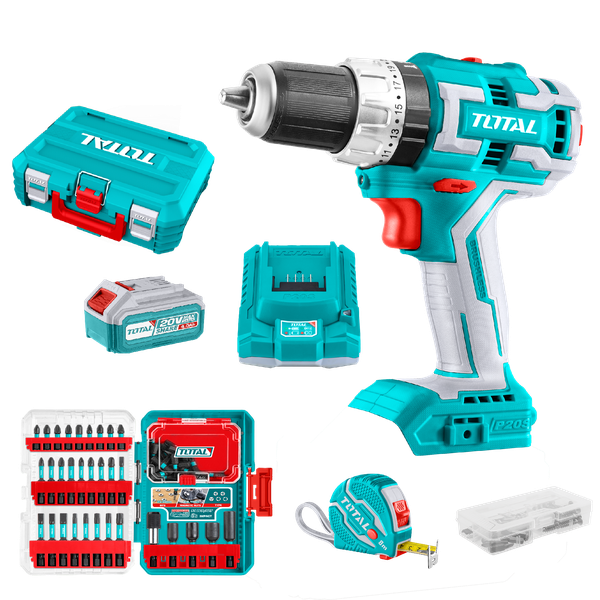 TOTAL Drill Impact 60NM 13mm B/L Li-Ion 20V Kit