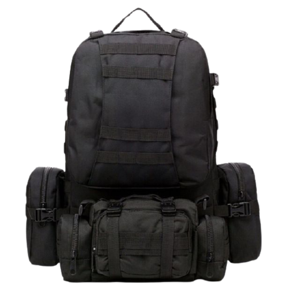 Tactical Backpack with 3 Molle Bags - Black (55l)